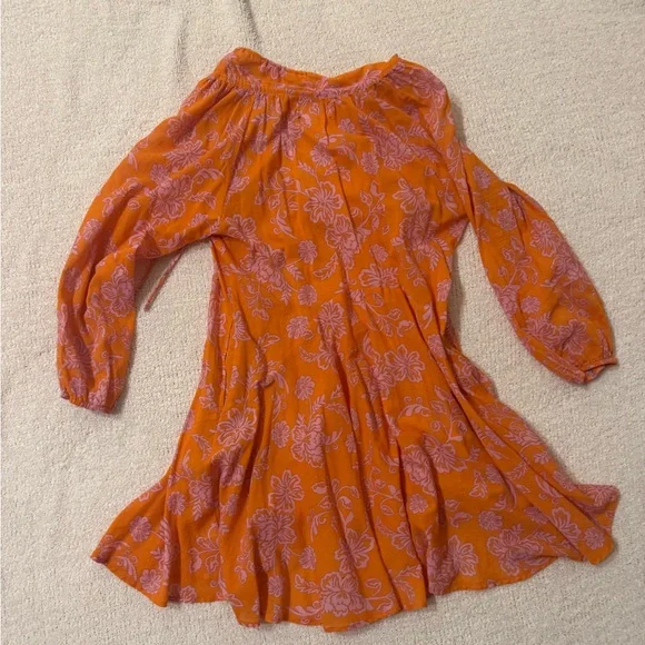 XiRENA Bright Orange Pink Floral Long Sleeved Mini Dress - Picture 6 of 8